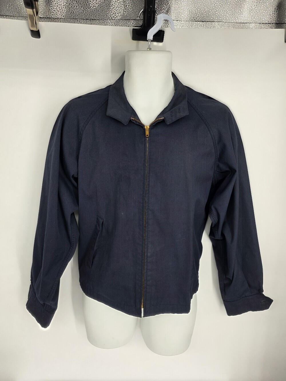 Vtg London Fog Harrington Jacket Navy Blue 36 Reg Calibre Cloth 70s Windbreaker